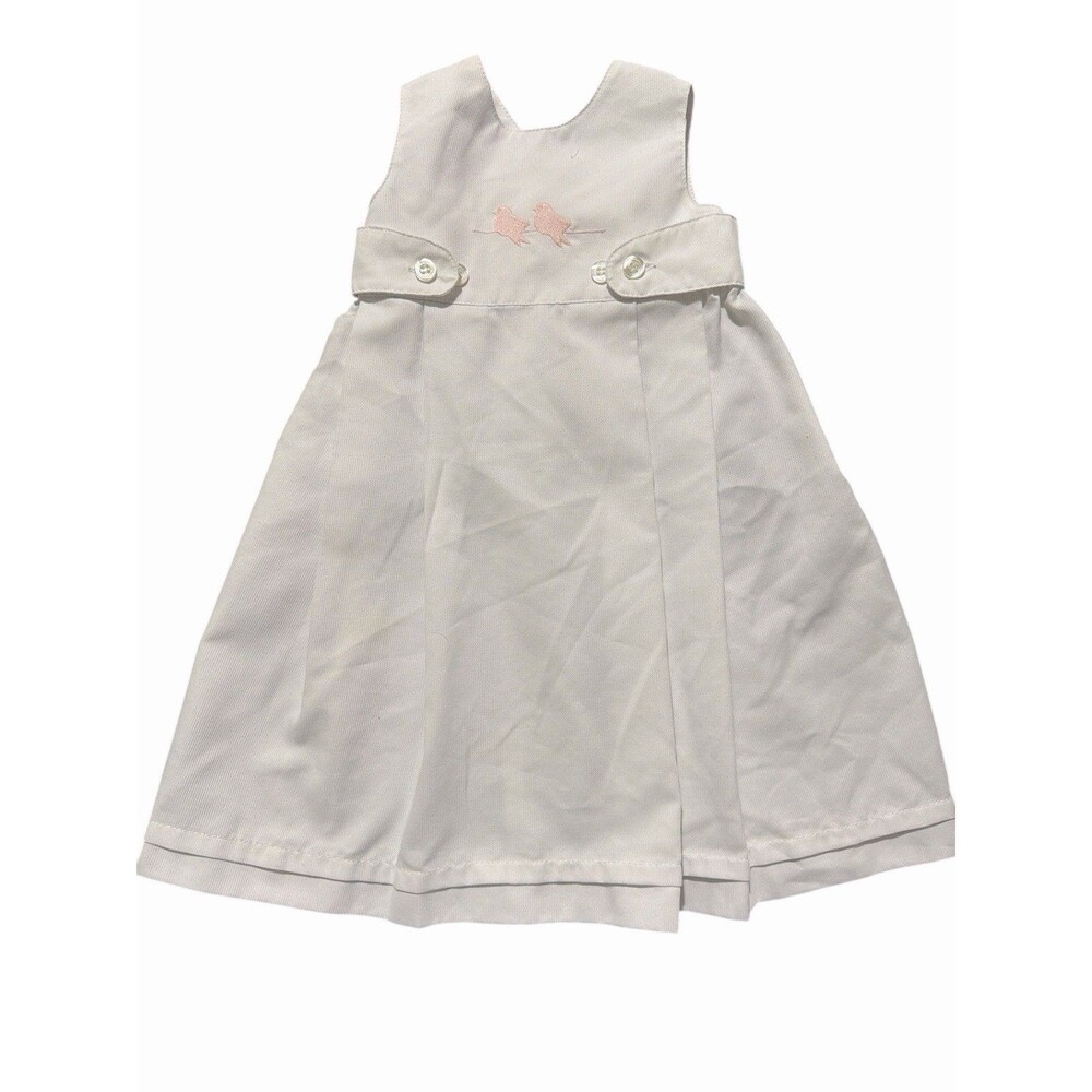 Teresa Alecrim Baby Girl White Dress 3–6 Months Sleeveless Embroidered Birds